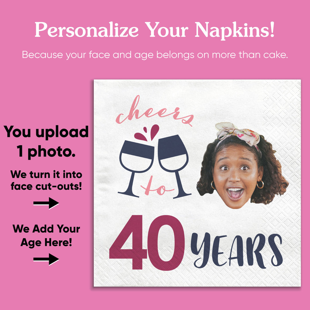 Custom Face Napkins - Wine Birthday