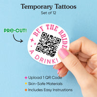 Custom QR Code Buy The Bride a Drink Temporary Tattoos - 12 Ct