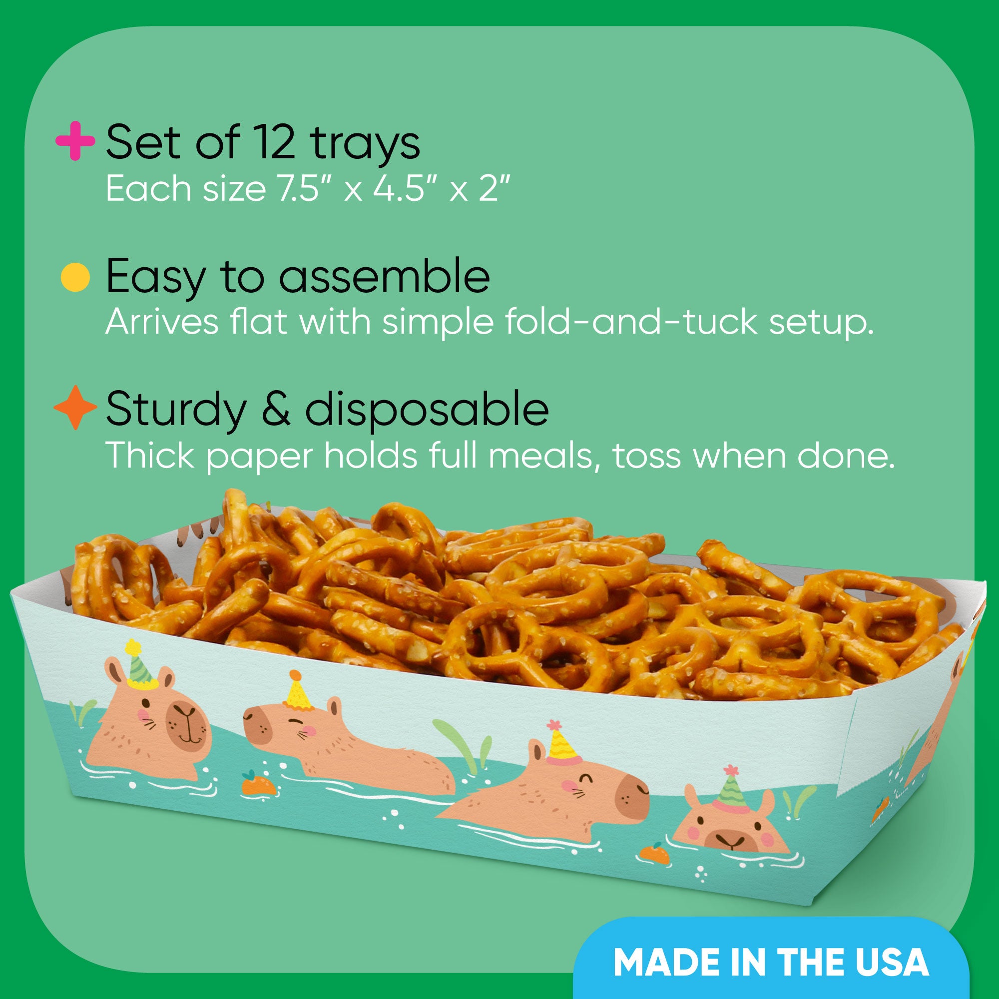 Capybara Party Paper Food Trays – 12 Ct Disposable Snack Boats