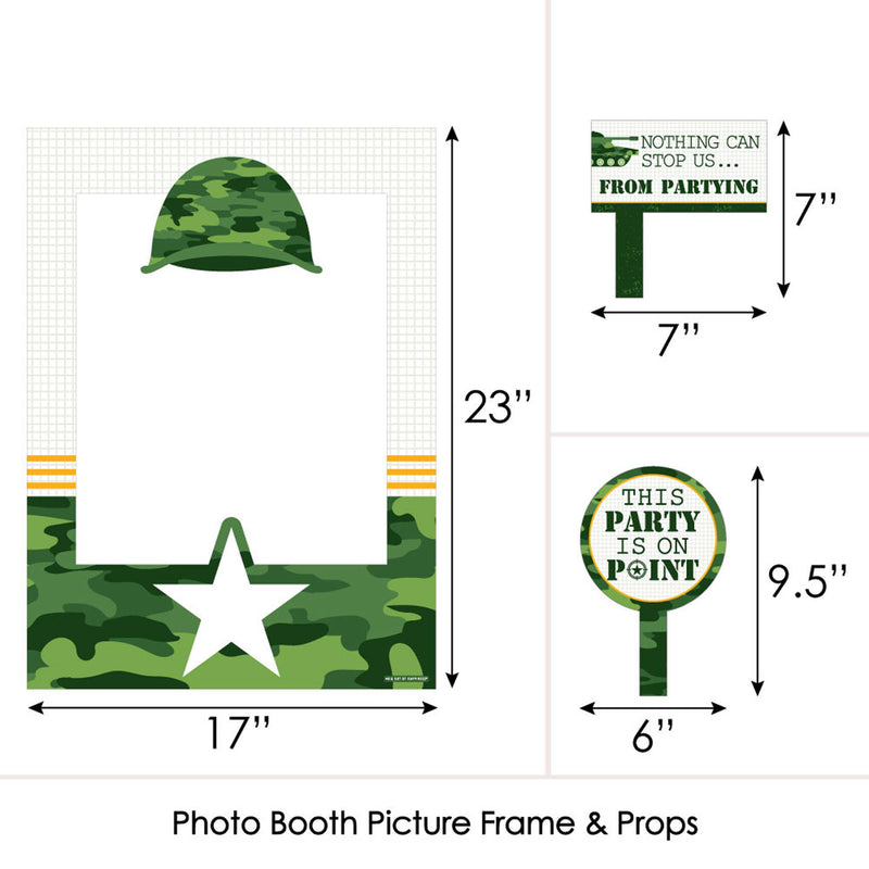 Camo Hero - Army Military Camouflage Party Selfie Photo Booth Picture Frame and Props - Printed on Sturdy Material