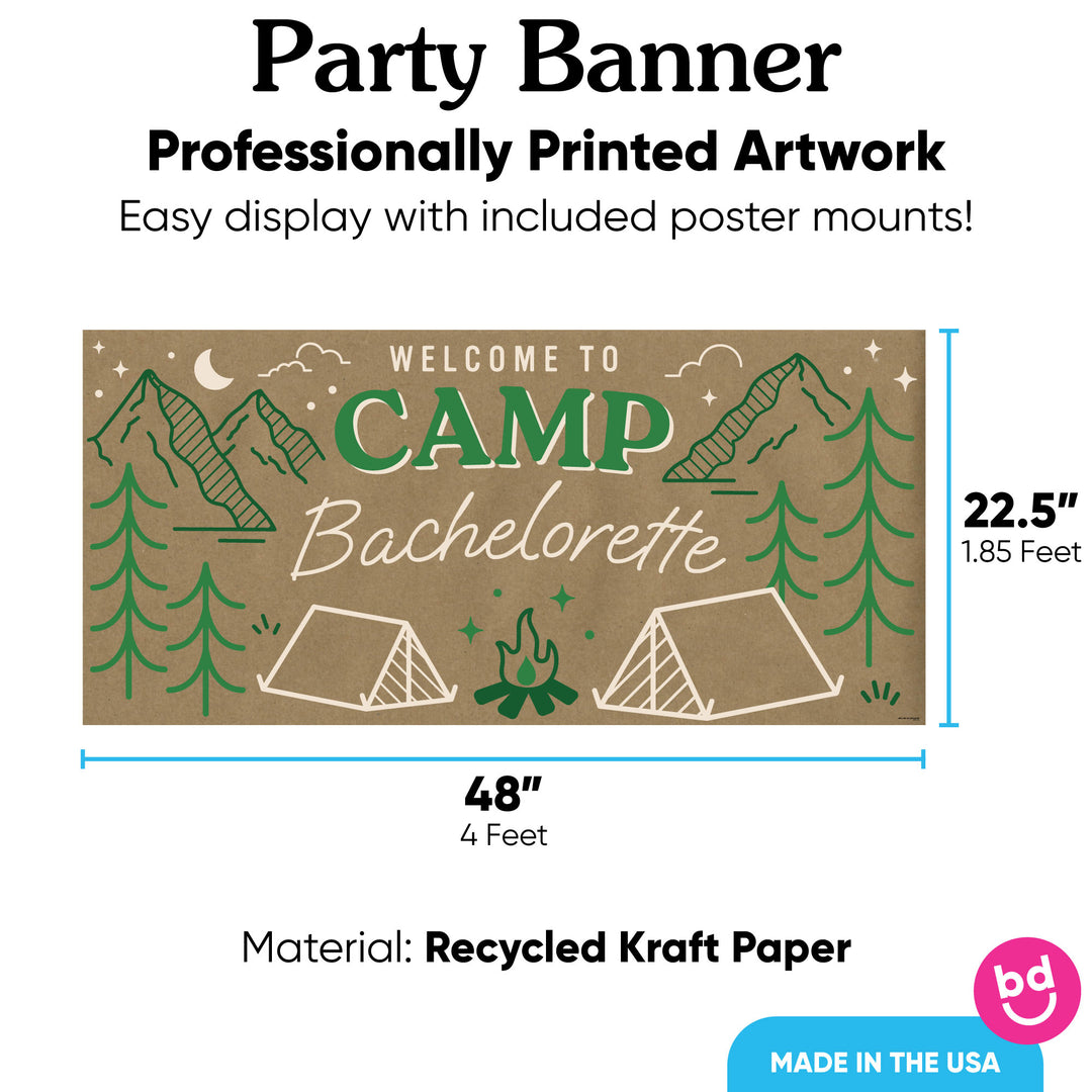 Camp Bachelorette banner with 8 poster mounts, 48x22.5 kraft paper decoration