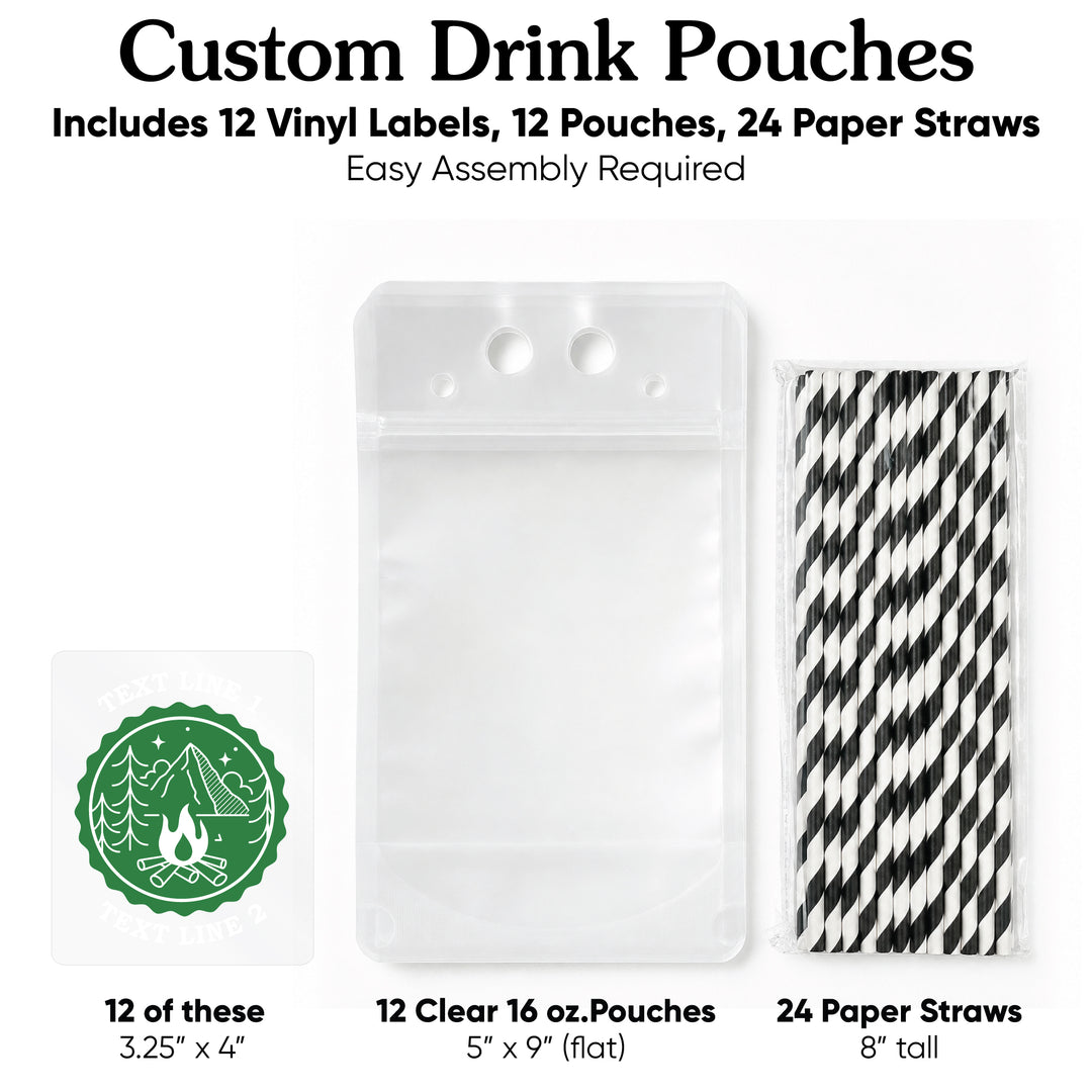 Custom Text Drink Pouches - Camp Bachelorette - 12 Ct