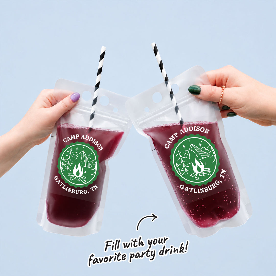 Custom Text Drink Pouches - Camp Bachelorette - 12 Ct