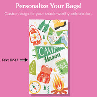 Personalized camp-themed bag design with text 'Camp Mason' on a pink background