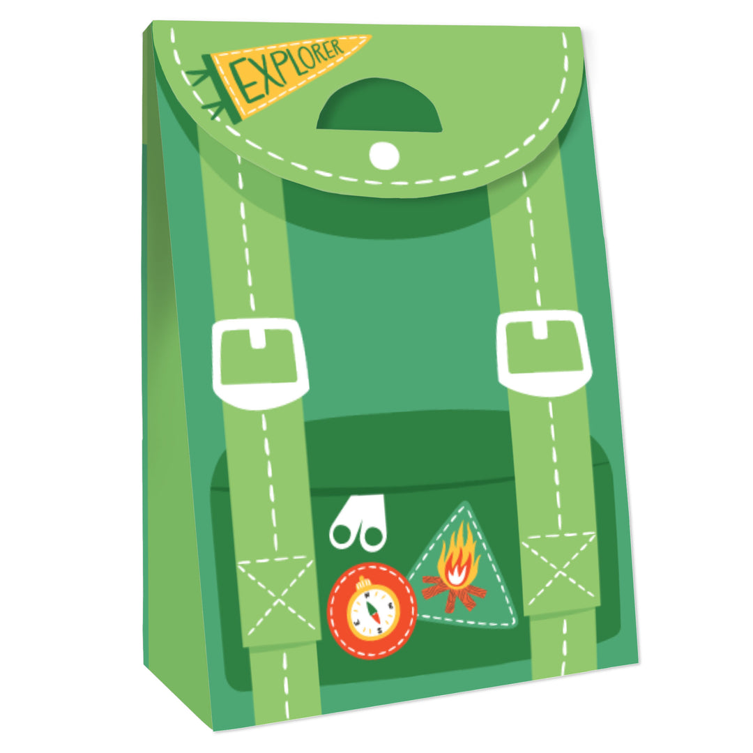 Retro camping backpack design goodie bag front detail