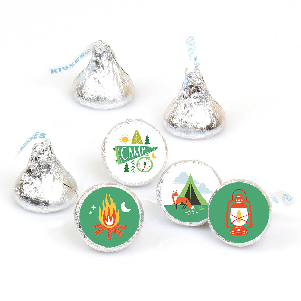 Camping round candy stickers for party favors set