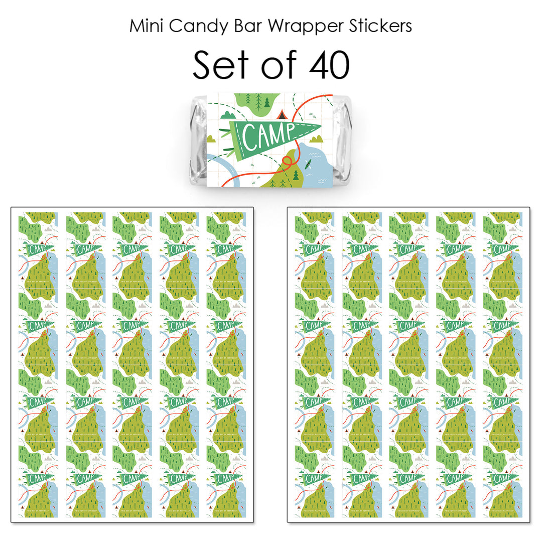 Set of 40 camping candy bar wrapper stickers layout