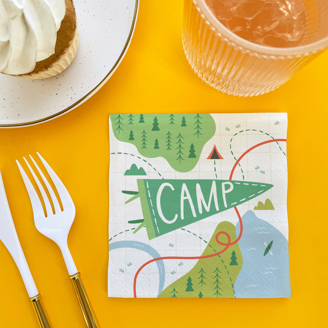 Close-up of napkin artwork camp pennant detail