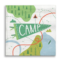 Camping party napkins retro map design stack