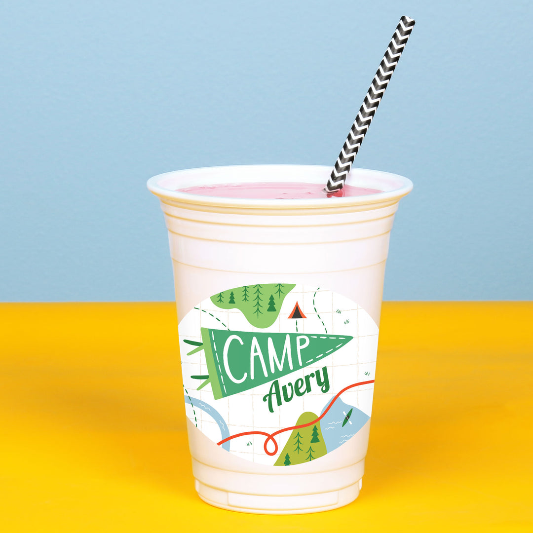 Close-up of sticker design on plastic cup