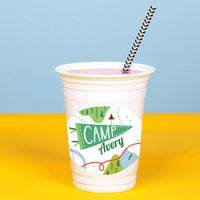 Close-up of sticker design on plastic cup