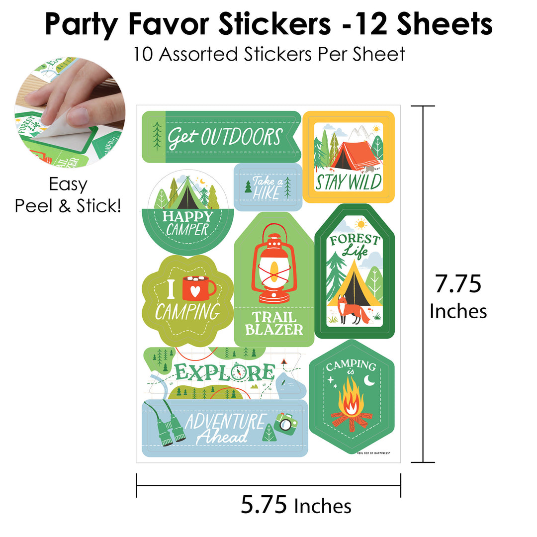 Full sheet of camping stickers detail view