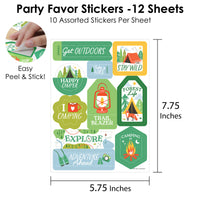 Full sheet of camping stickers detail view