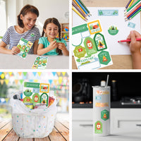 Kids camping birthday party favor bags with stickers