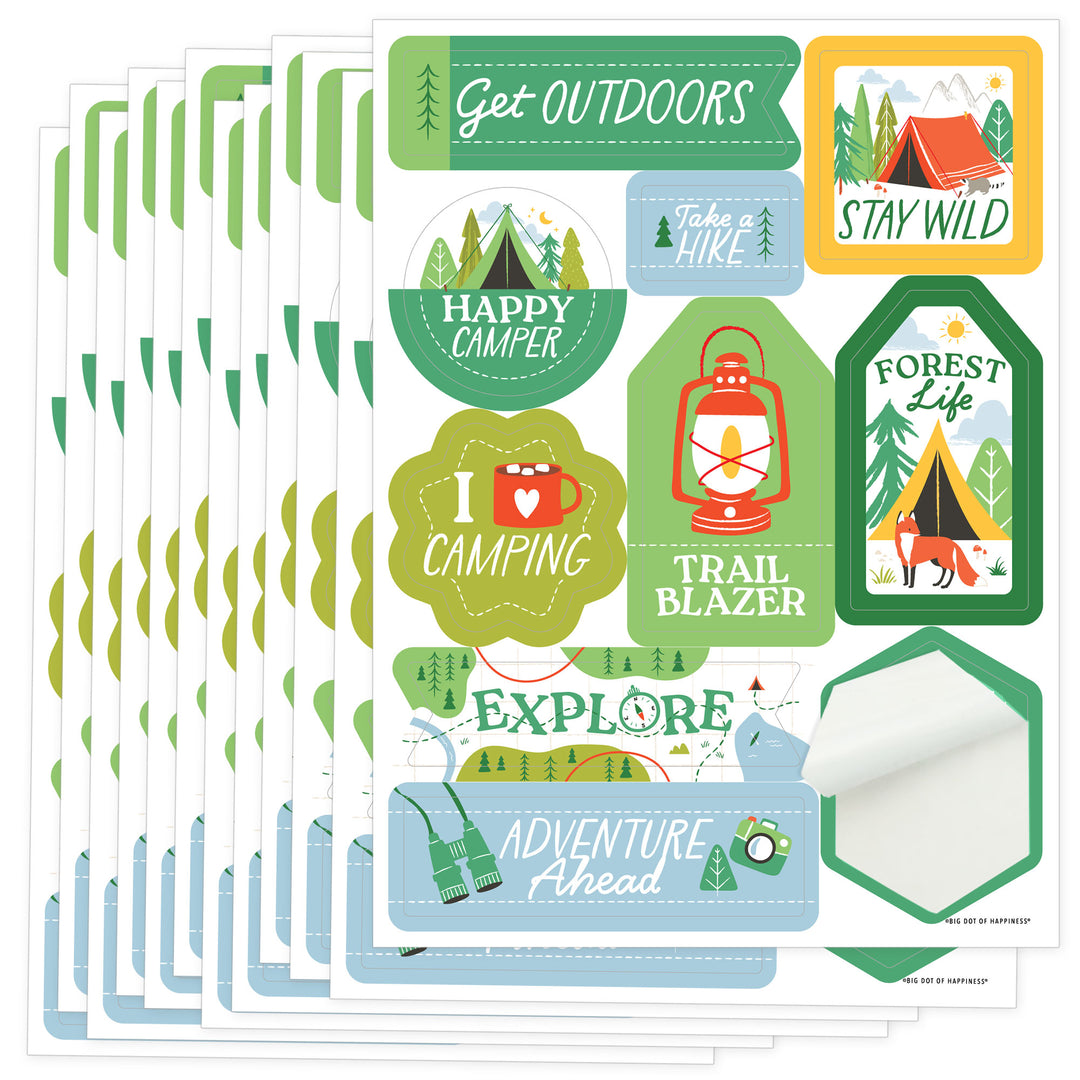 Camping party favor sticker sheets assorted designs