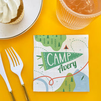 Close-up of custom text on camping napkin design