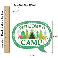 Close-up of camping themed prop designs phrase bubbles