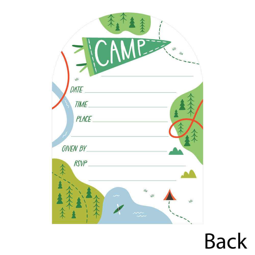 12 count camping invitation set flat lay