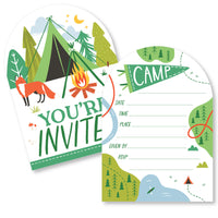 Camping birthday invitations with envelopes set