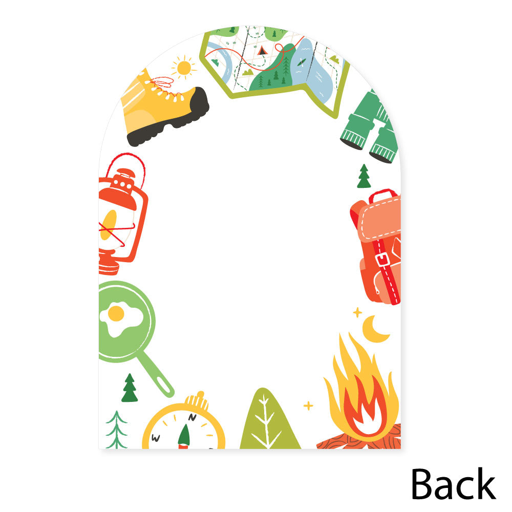 Camping birthday party thank you note setup