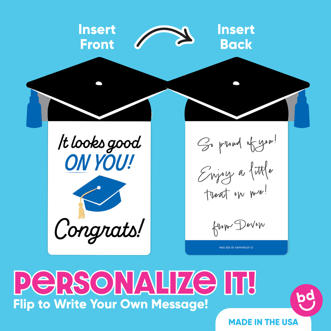 Back of cap and gown graduation money holder with writing space