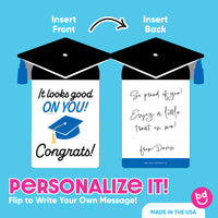 Back of cap and gown graduation money holder with writing space
