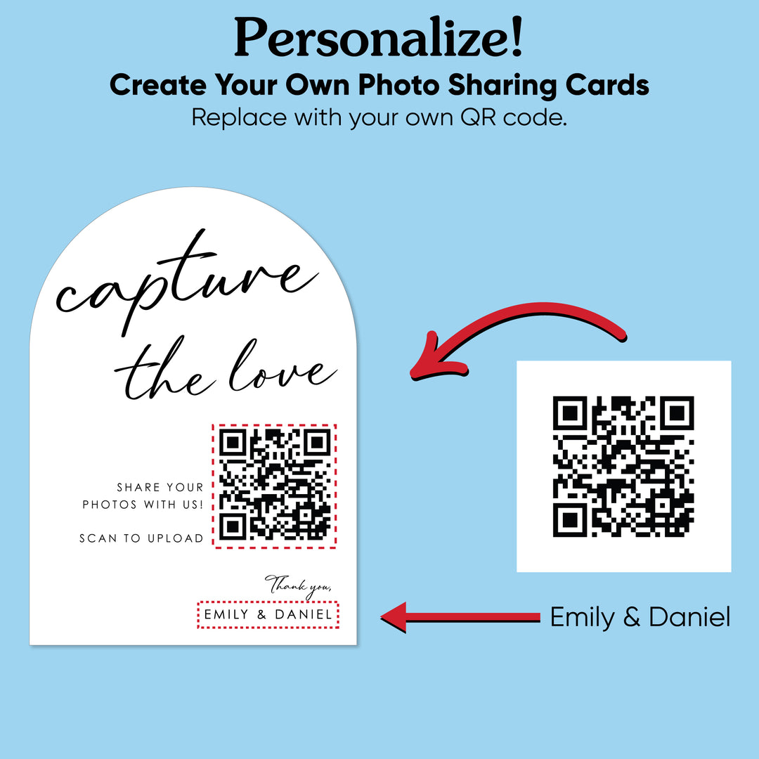 Custom Photo - Capture The Love QR Code Wedding Table Numbers - 20 Ct