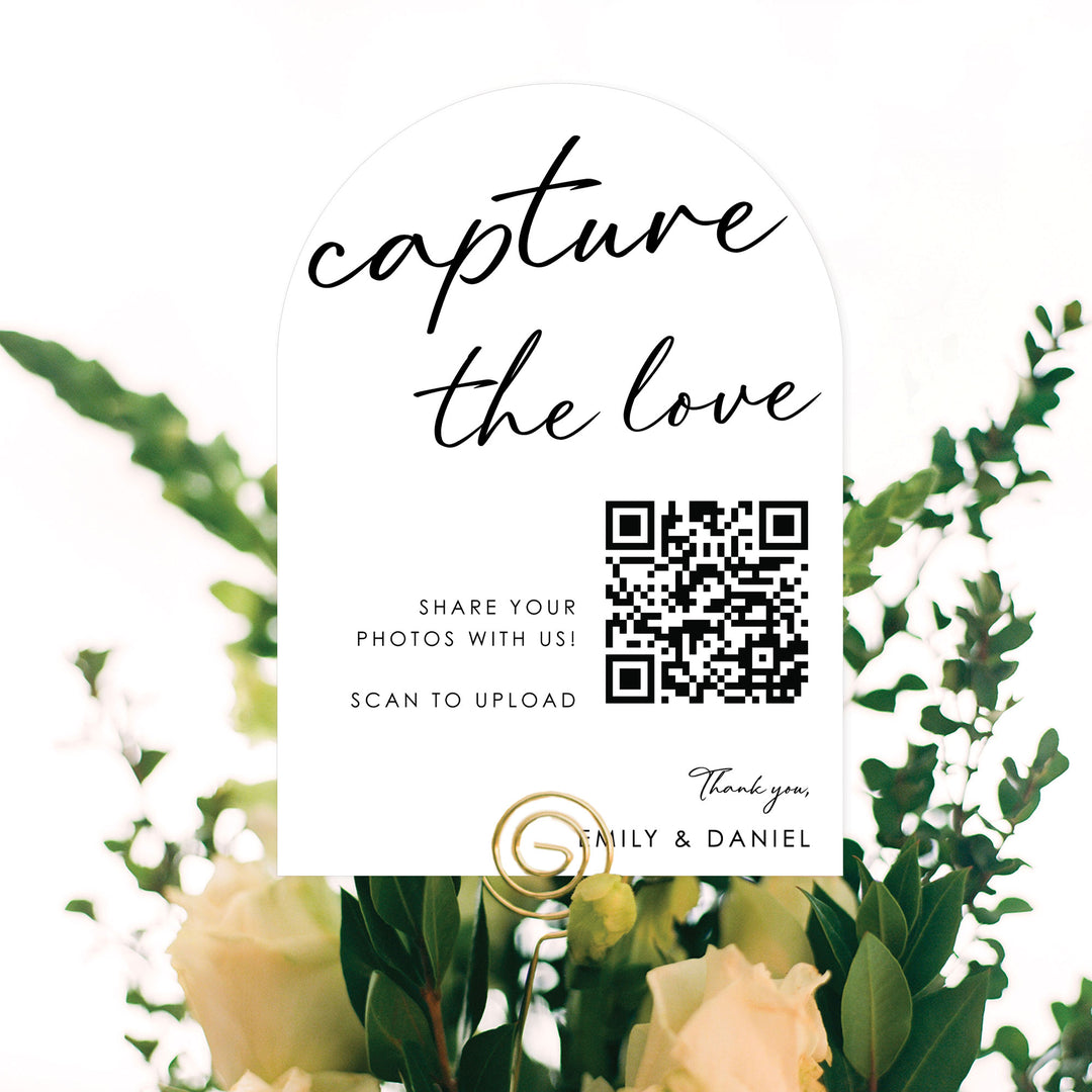 Custom Photo - Capture The Love QR Code Wedding Table Numbers - 20 Ct