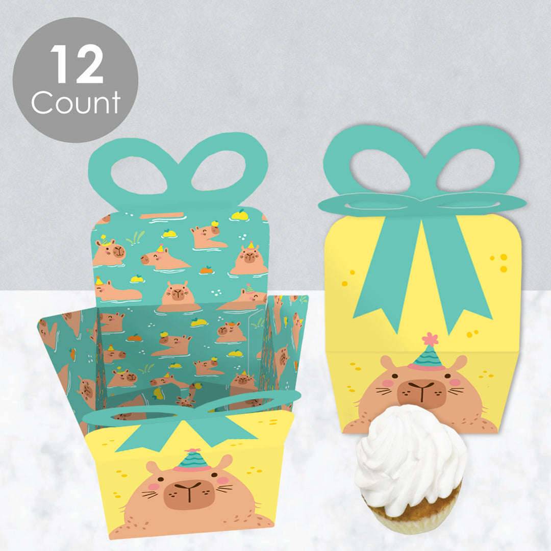 Capy Birthday - Square Favor Gift Boxes - Capybara Party Bow Boxes - Set of 12