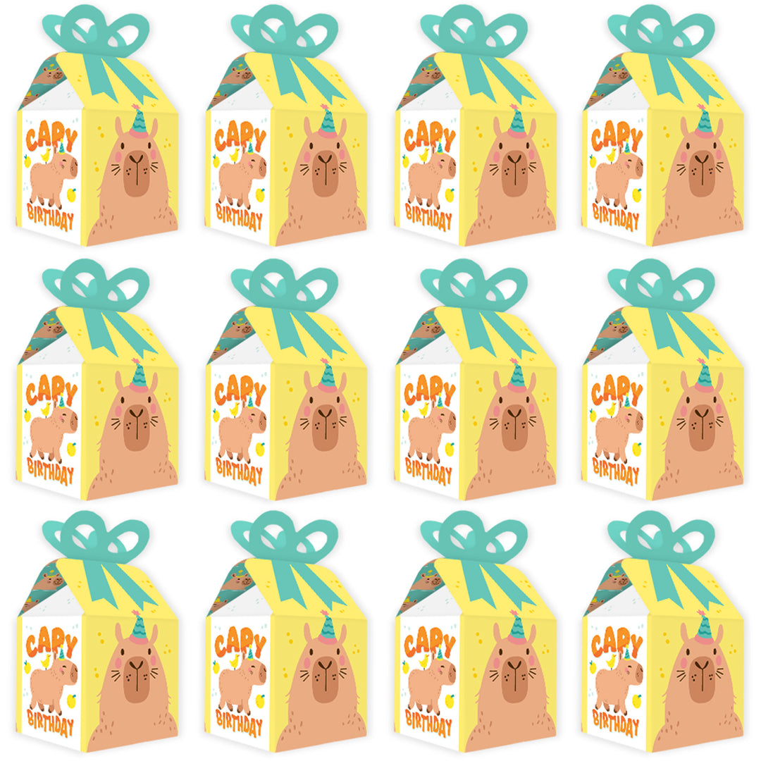 Capy Birthday - Square Favor Gift Boxes - Capybara Party Bow Boxes - Set of 12