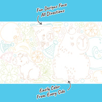 Capybara birthday illustrations on coloring runner close-up