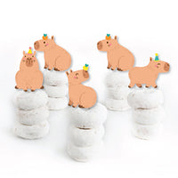 Capy Birthday - Dessert Cupcake Toppers - Capybara Party Clear Treat Picks - Set of 24