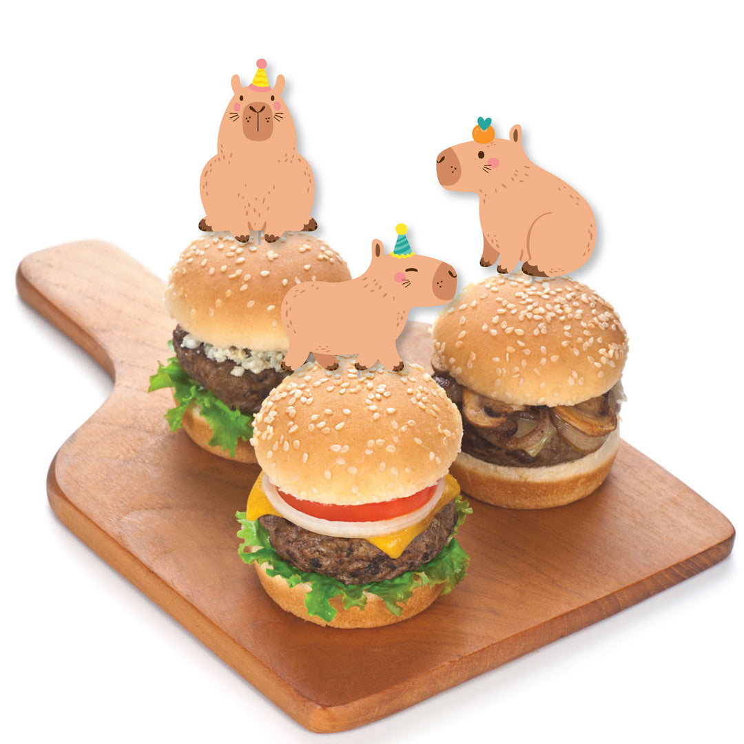 Capy Birthday - Dessert Cupcake Toppers - Capybara Party Clear Treat Picks - Set of 24