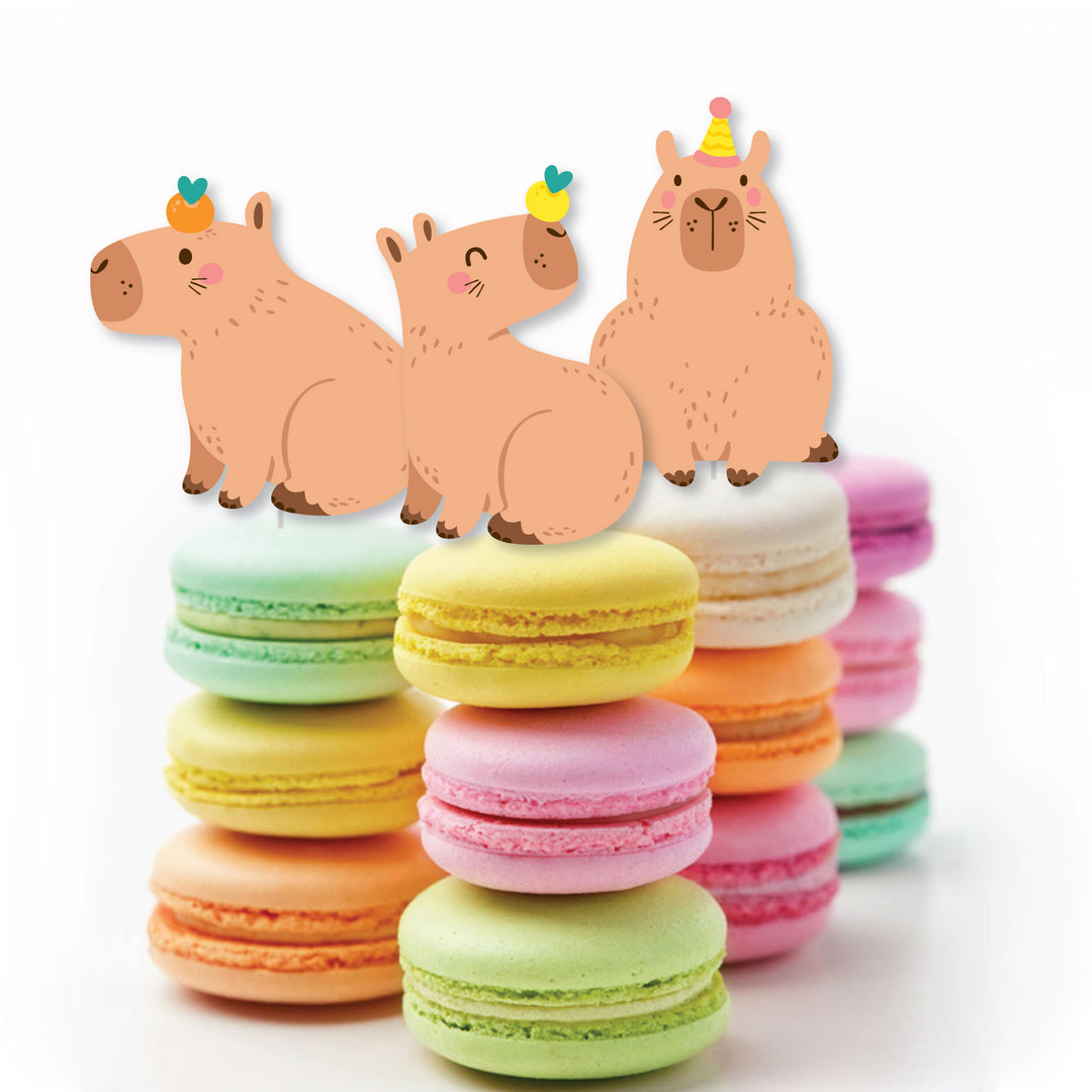 Capy Birthday - Dessert Cupcake Toppers - Capybara Party Clear Treat Picks - Set of 24