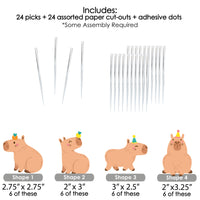 Capy Birthday - Dessert Cupcake Toppers - Capybara Party Clear Treat Picks - Set of 24