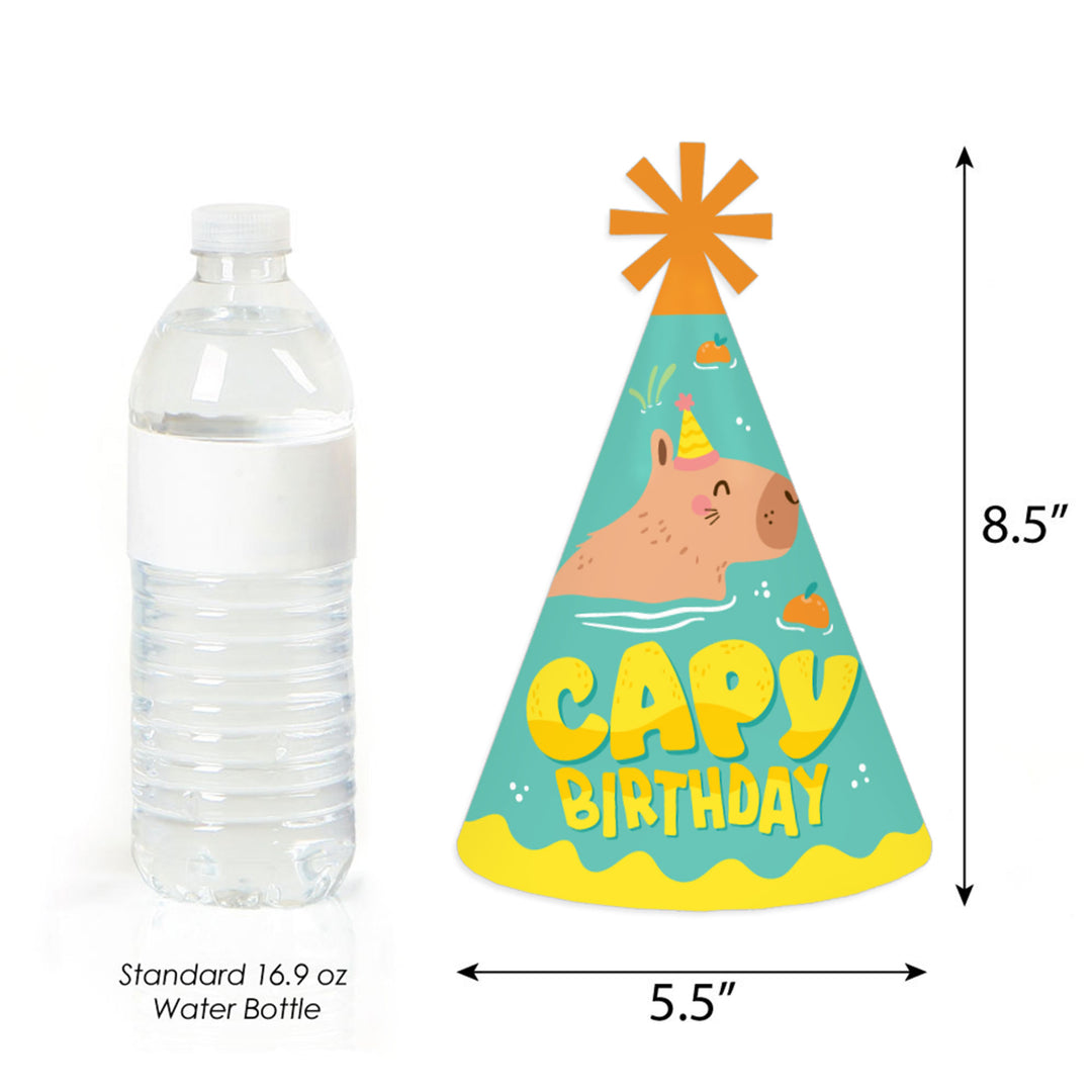 Capy Birthday - Cone Happy Birthday Party Hats for Kids and Adults - Set of 8 (Standard Size)