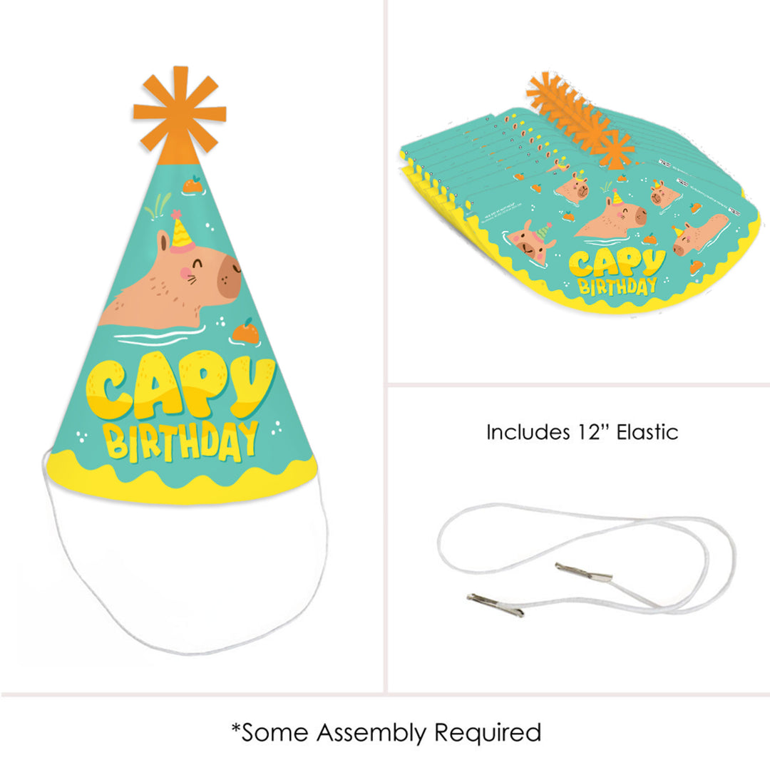 Capy Birthday - Cone Happy Birthday Party Hats for Kids and Adults - Set of 8 (Standard Size)