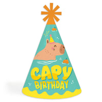 Capy Birthday - Cone Happy Birthday Party Hats for Kids and Adults - Set of 8 (Standard Size)