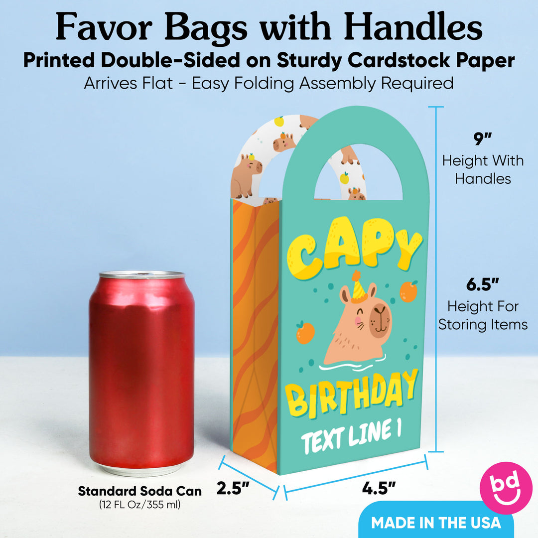 Custom Text Capy Birthday Paper Favor Bags - 12 Ct
