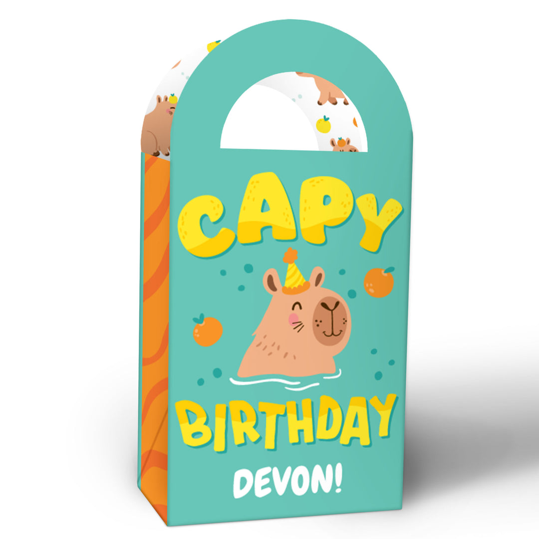 Custom Text Capy Birthday Paper Favor Bags - 12 Ct