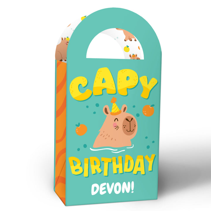 Custom Text Capy Birthday Paper Favor Bags - 12 Ct