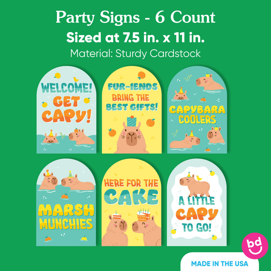 Capy Birthday Party Signs Set - 6 Ct