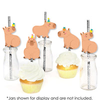Capy Birthday - Paper Straw Decor - Capybara Party Striped Decorative Straws - Set of 24