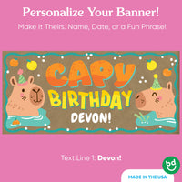 Custom name printed on Capy Birthday banner