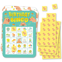 Capy Birthday - Picture Bingo Cards and Markers - Capybara Party Bingo Game - Set of 18