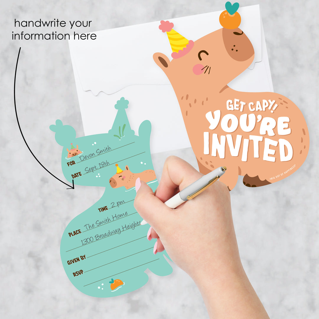 Capy Birthday - Shaped Fill-In Invitations - Capybara Party Invitation Cards with Envelopes - Set of 12