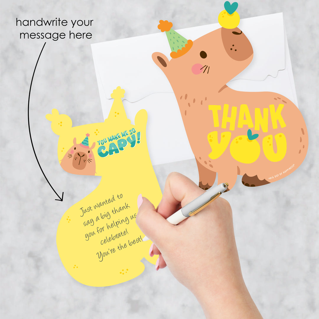 Capy Birthday - Shaped Thank You Cards - Capybara Party Thank You Note Cards with Envelopes - Set of 12