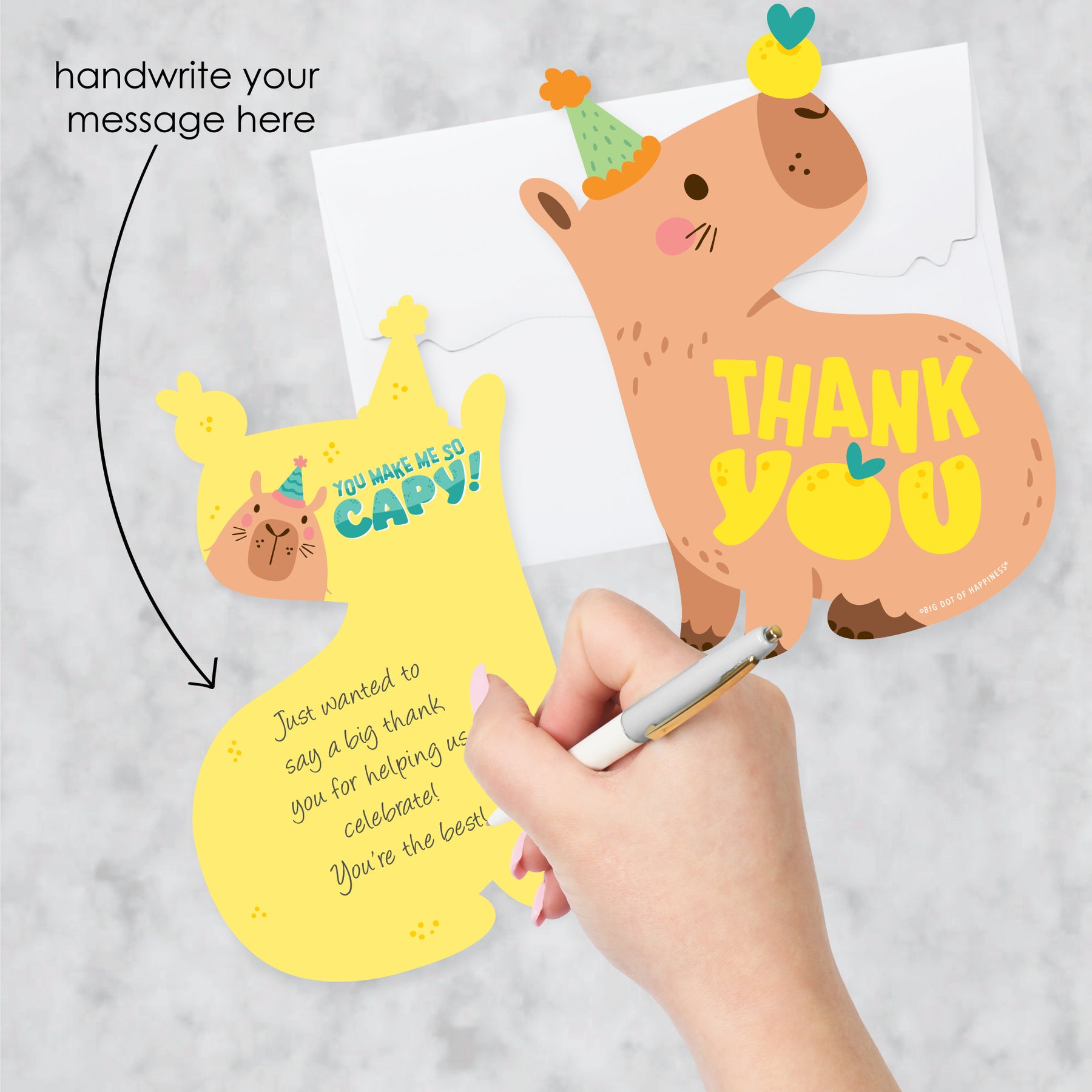 Thanksiving Capybara Capy Birthday - Shaped Thank You Cards - Capybara Party Thank You Note ...