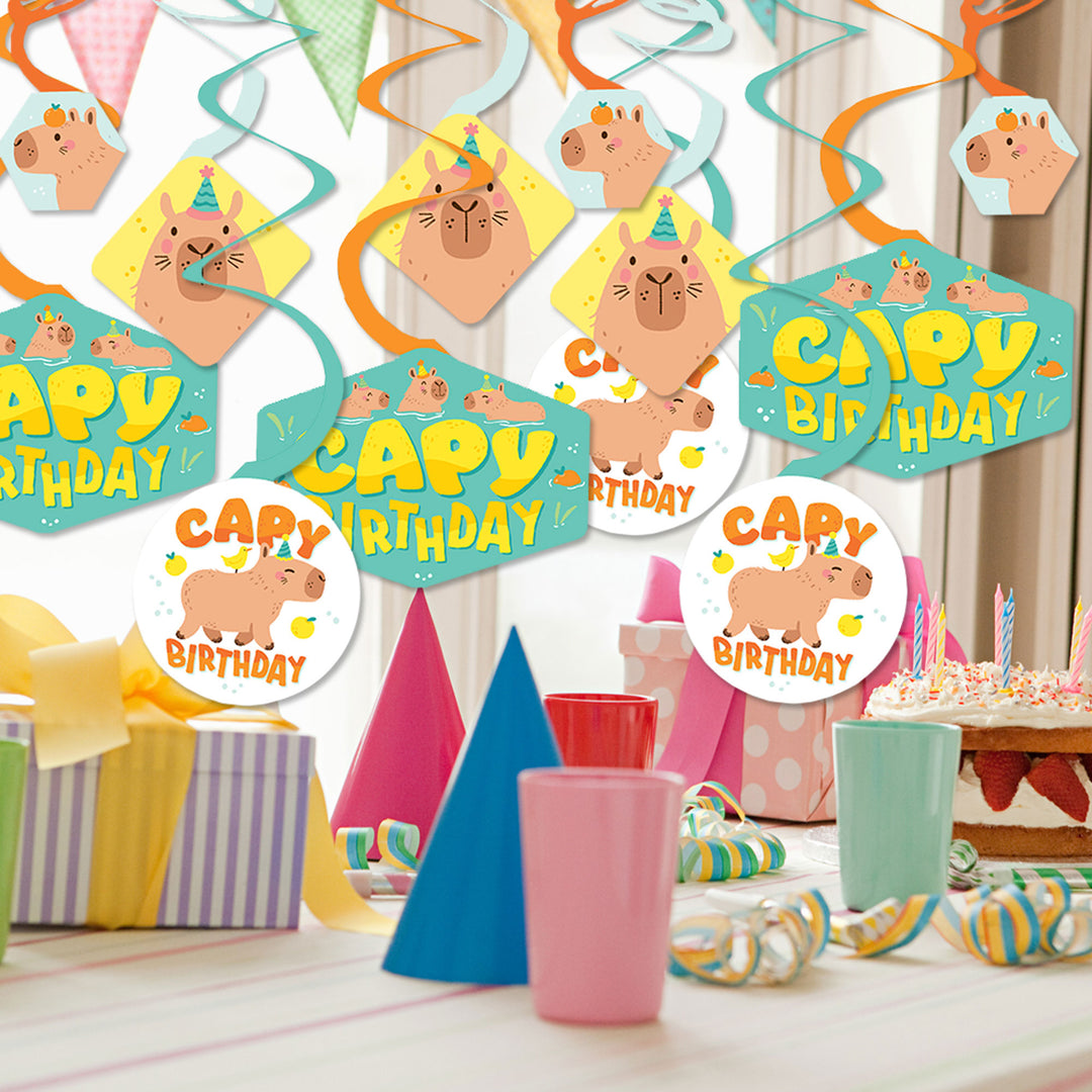 Capy Birthday - Capybara Party Hanging Decor - Party Decoration Swirls - Set of 40