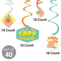 Capy Birthday - Capybara Party Hanging Decor - Party Decoration Swirls - Set of 40